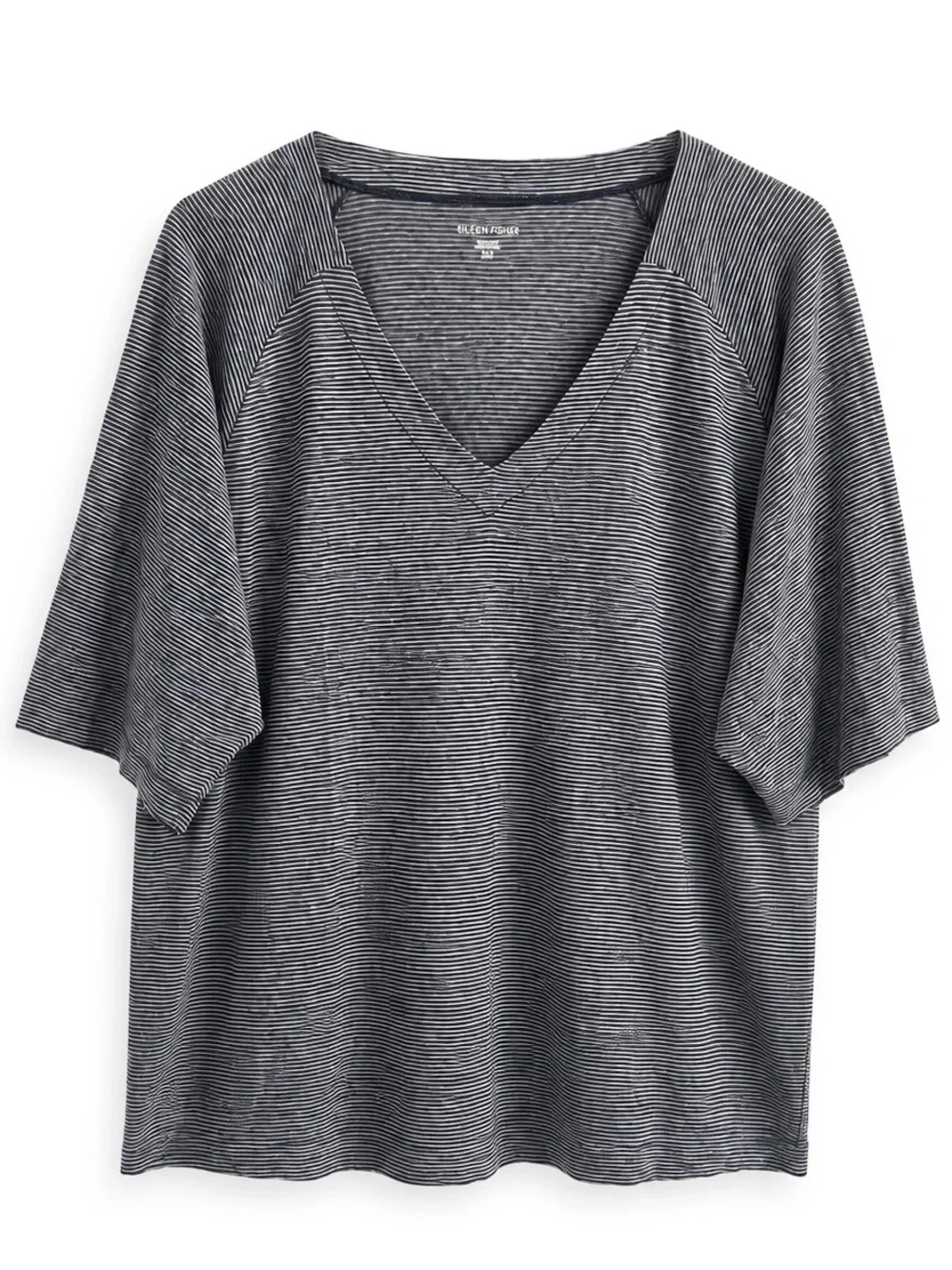 EILEEN FISHER ORGANIC LINEN NAVY WHITE STRIPED ORGANIC T SHIRT TOP SZ M - Picture 2 of 6